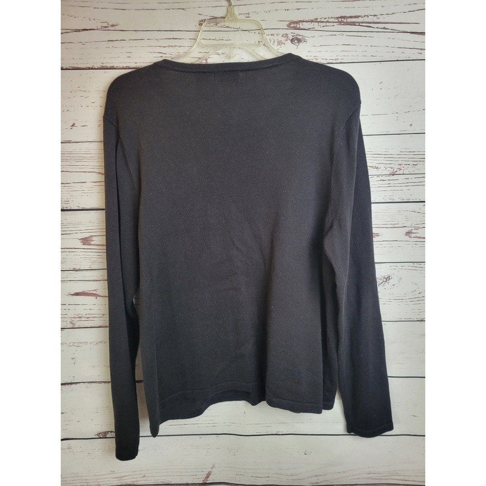 Vtg Classic Elements Cardigan Sweater Bird Embroidered Holiday Xmas Black Large - Picture 2 of 11